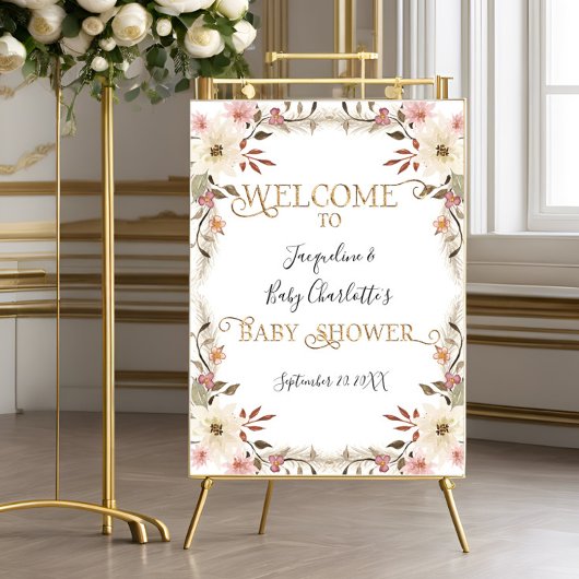 BOHO Wasserfarbe Rosa Blütenpinsel Blütenmädchen K Poster