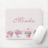 Boho Wasserfarbe rosa gepolsterte Sukkulturen Cust Mousepad (Mit Mouse)