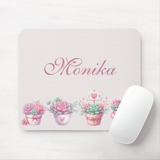 Boho Wasserfarbe rosa gepolsterte Sukkulturen Cust Mousepad (Mit Mouse)
