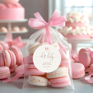 Boho Wasserfarbe Rosa Oh Baby Shower Runder Aufkleber