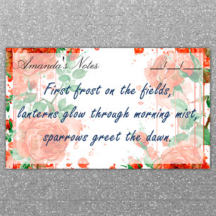 Boho Wasserfarbe Rote Rosen 10" x 6" Post-it Klebezettel