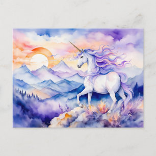 Boho-Wasserfarbe Starkes Einhorn Steht Auf Neblige Postkarte