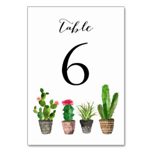 Boho-Wasserfarbe-Sukkulenten-Tischnummern-Karte 6 Tischnummer