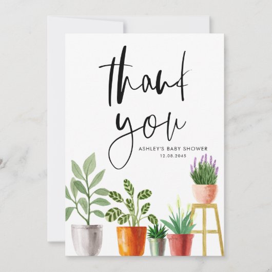 Boho Wasserfarbe Topfpflanzen Kinderdusche Dankeskarte (Vorderseite)