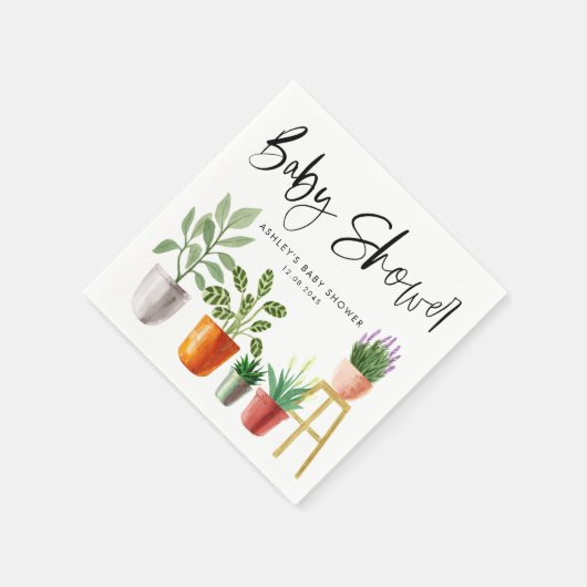 Boho Wasserfarbe Topfpflanzen Kinderdusche Serviette (Ecke)