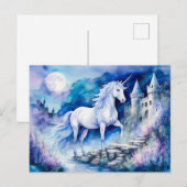 Boho Wasserfarbe verzaubert Weißes Einhorn in der  Postkarte (Vorne/Hinten)