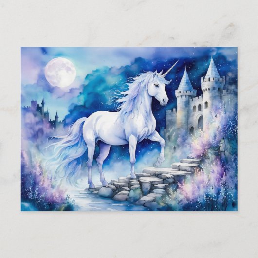 Boho Wasserfarbe verzaubert Weißes Einhorn in der  Postkarte (Vorderseite)
