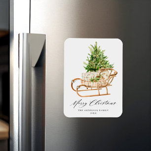 Boho-Wasserfarbe-Weihnachtsschlitten Nicht-Foto Magnet