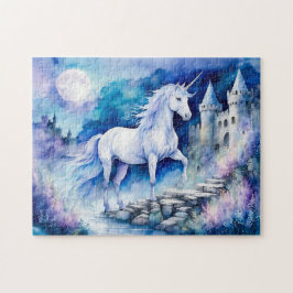 Boho Wasserfarbe Weißes Einhorn Nähe Altes Schloss Puzzle