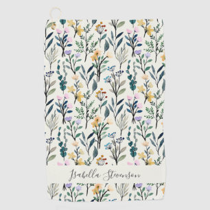 Boho-Wasserfarbe-Wildblume Personalisierter Name Golfhandtuch