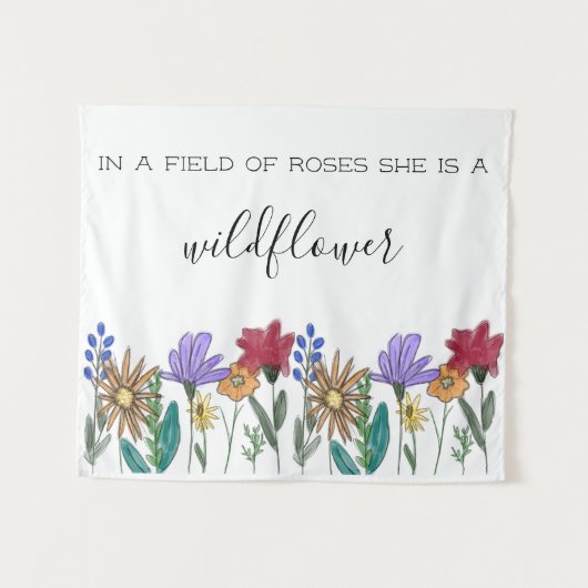 Boho Wasserfarbe Wildblumen "In einem Feld der Ros Wandteppich (Vorderseite (Horizontal))