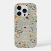Boho-Wasserfarbe-Wildblumen-Muster-Monogramm iPhone Hülle (Rückseite)