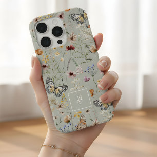 Boho-Wasserfarbe-Wildblumen-Muster-Monogramm iPhone 15 Pro Hülle