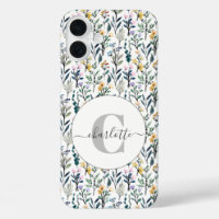 Boho Wasserfarbe Wildblumen Muster Monogramm Name
