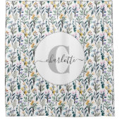 Boho Wasserfarbe Wildblumen Muster Monogramm Name Duschvorhang (Vorderseite)