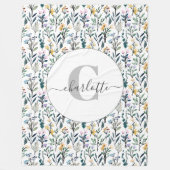 Boho Wasserfarbe Wildblumen Muster Monogramm Name Fleecedecke (Vorderseite)