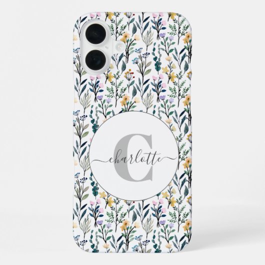 Boho Wasserfarbe Wildblumen Muster Monogramm Name iPhone Hülle (Rückseite)