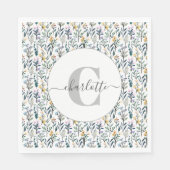 Boho Wasserfarbe Wildblumen Muster Monogramm Name Serviette (Vorderseite)