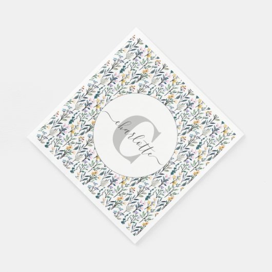 Boho Wasserfarbe Wildblumen Muster Monogramm Name Serviette (Ecke)