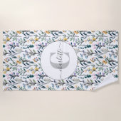 Boho Wasserfarbe Wildblumen Muster Monogramm Name Strandtuch (Vorderseite)
