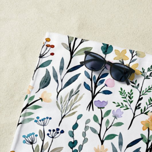 Boho Wasserfarbe Wildblumen Muster Monogramm Name Strandtuch (Beispiel)