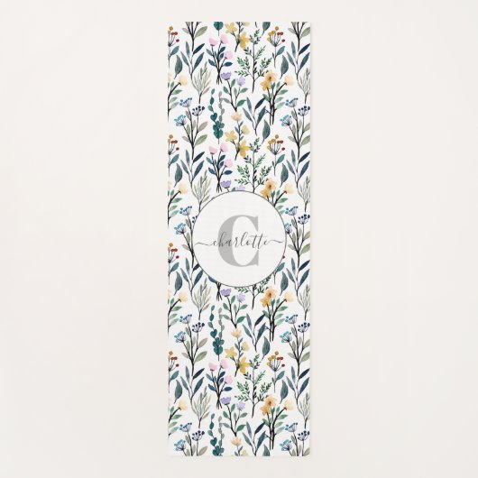 Boho Wasserfarbe Wildblumen Muster Monogramm Name Yogamatte (Vorderseite)