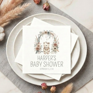 Boho-Wasserfarben-Bär-Baby-Party Serviette