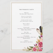 Boho Wasserfarben-Blume + Feathers, Papierprogramm Flyer (Hinten)