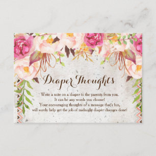 Boho-Wasserfarben-Blumen Dusch-Windel-Gedanken Begleitkarte