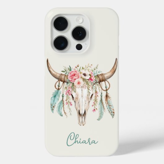 Boho-Wasserfarben-Blumen-Kuh-Schädel Case-Mate iPhone Hülle (Rückseite)