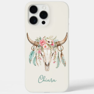 Boho-Wasserfarben-Blumen-Kuh-Schädel iPhone 16 Pro Max Hülle