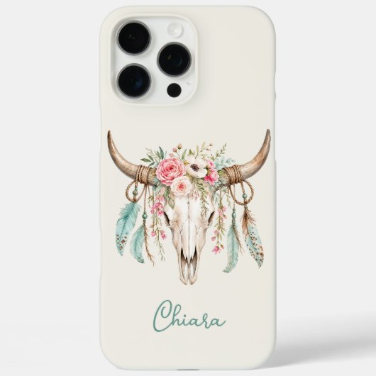 Boho-Wasserfarben-Blumen-Kuh-Schädel Case-Mate iPhone Hülle (Rückseite)