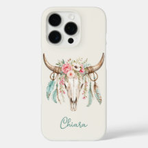 Boho-Wasserfarben-Blumen-Kuh-Schädel