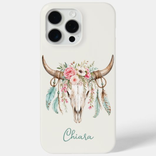 Boho-Wasserfarben-Blumen-Kuh-Schädel Case-Mate iPhone Hülle (Rückseite)