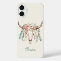 Boho-Wasserfarben-Blumen-Kuh-Schädel