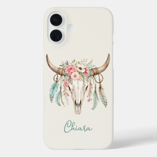 Boho-Wasserfarben-Blumen-Kuh-Schädel Case-Mate iPhone Hülle (Rückseite)