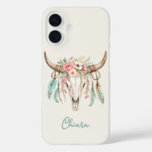 Boho-Wasserfarben-Blumen-Kuh-Schädel