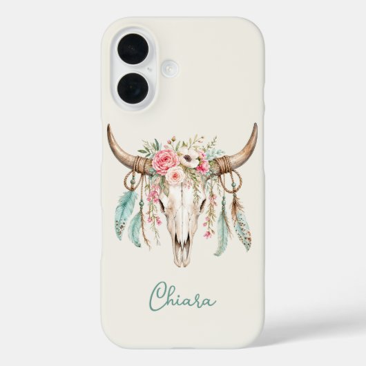 Boho-Wasserfarben-Blumen-Kuh-Schädel Case-Mate iPhone Hülle (Rückseite)