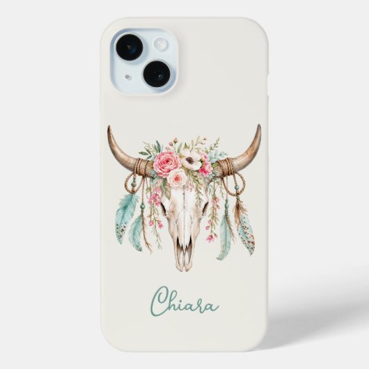 Boho-Wasserfarben-Blumen-Kuh-Schädel Case-Mate iPhone Hülle (Rückseite)