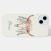 Boho-Wasserfarben-Blumen-Kuh-Schädel Case-Mate iPhone Hülle (Rückseite (Horizontal))
