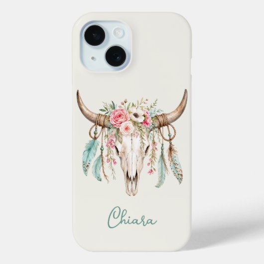 Boho-Wasserfarben-Blumen-Kuh-Schädel Case-Mate iPhone Hülle (Rückseite)