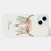 Boho-Wasserfarben-Blumen-Kuh-Schädel Case-Mate iPhone Hülle (Rückseite (Horizontal))