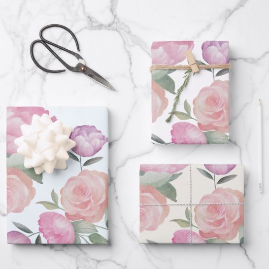 Boho-Wasserfarben-Blumenhochzeit Geschenkpapier Set (Vorderseite)