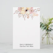 Boho-Wasserfarben-Blumenmonogramm-Name Briefpapier (Stehend Vorderseite)