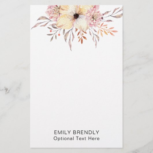 Boho-Wasserfarben-Blumenmonogramm-Name Briefpapier (Vorderseite)