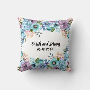Boho-Wasserfarben-Blumenmuster Lila & Türkis perso Kissen
