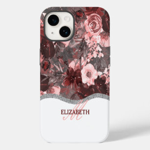 Boho-Wasserfarben-Blumenmuster - Rosa Monogramm iPhone 14 Hülle
