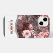 Boho-Wasserfarben-Blumenmuster - Rosa Monogramm iPhone Hülle (Rückseite (Horizontal))