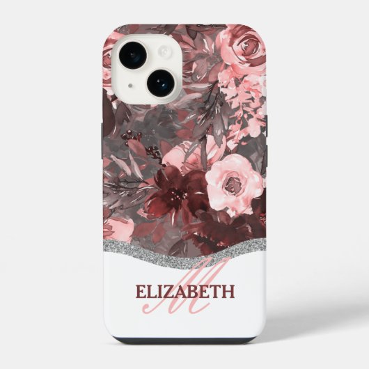 Boho-Wasserfarben-Blumenmuster - Rosa Monogramm iPhone Hülle (Rückseite)