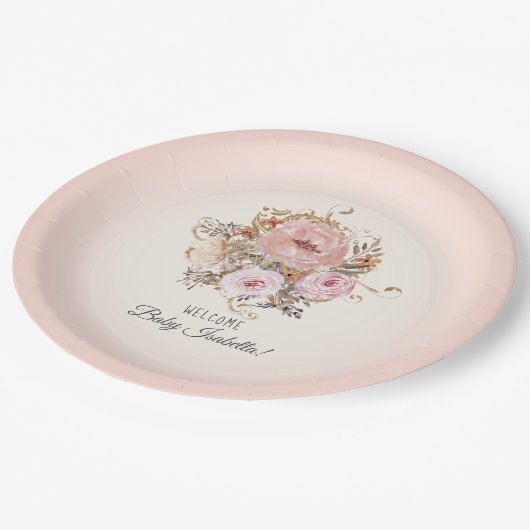 BOHO Wasserfarben Fall Blütenspülung Mädchen Dusch Pappteller (Schrägansicht)